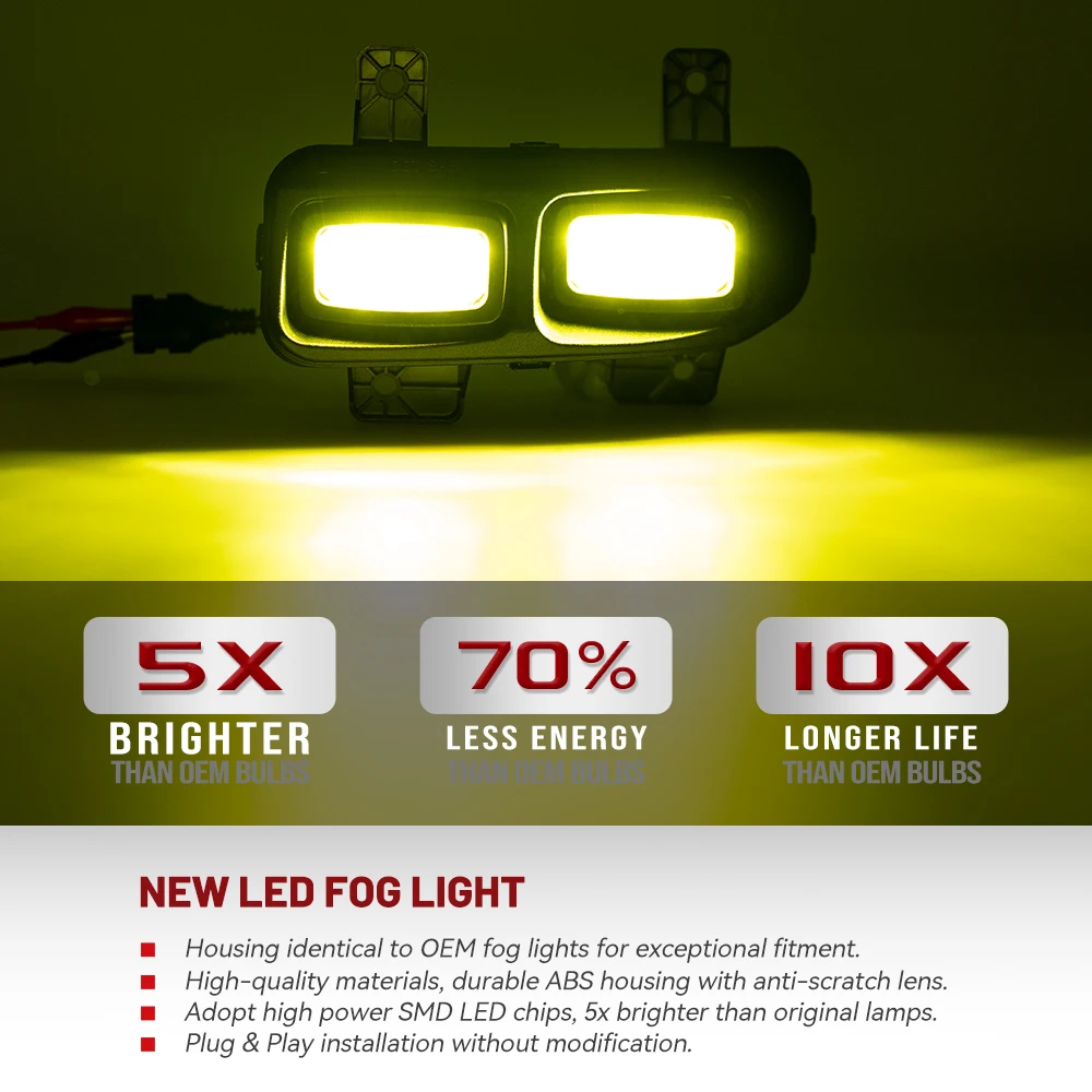 4300K Yellow LED Offroad Bumper Driving Fog Lights For 2021-2026 Chrysler Pacifica 2019-2026 Ram 1500 2500 3500 Off-Road Style