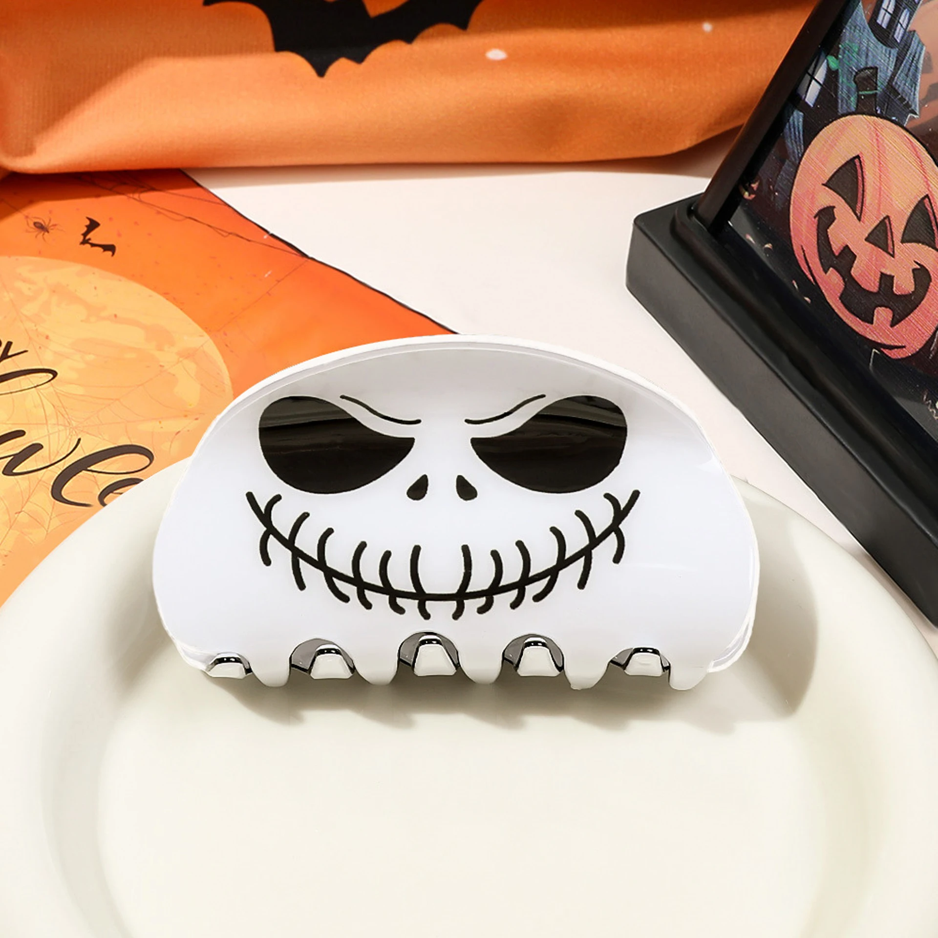 1 Stück Halloween Gruselige Fledermäuse Geister Schreckliche Atmosphäre Dekorationen Haarklammern für die Rückseite des Kopfes Kürbis-Haarspange – Detail 6