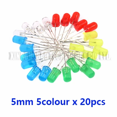 100 Stks/partij 3Mm 5Mm Led Rood Groen Geel Blauw Wit F3 F5