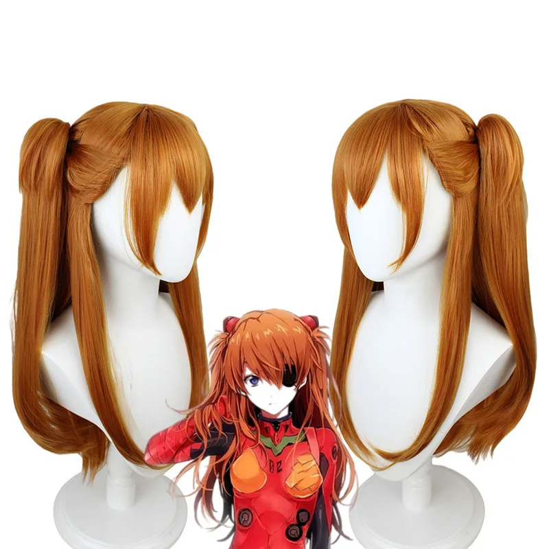 New Century Evangelion wig, Asuka synthetic wig, cross-border orange double pigtails, high-temperature silk