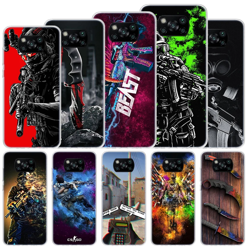 Capa macia Counter Strike para Xiaomi, Poco X3, NFC, X4, GT, X5 Pro, M5S, M4, M3, M2, Tampa do telefone, F3, F2, F1, mi nota 10 Lite, Coque, Cs vai