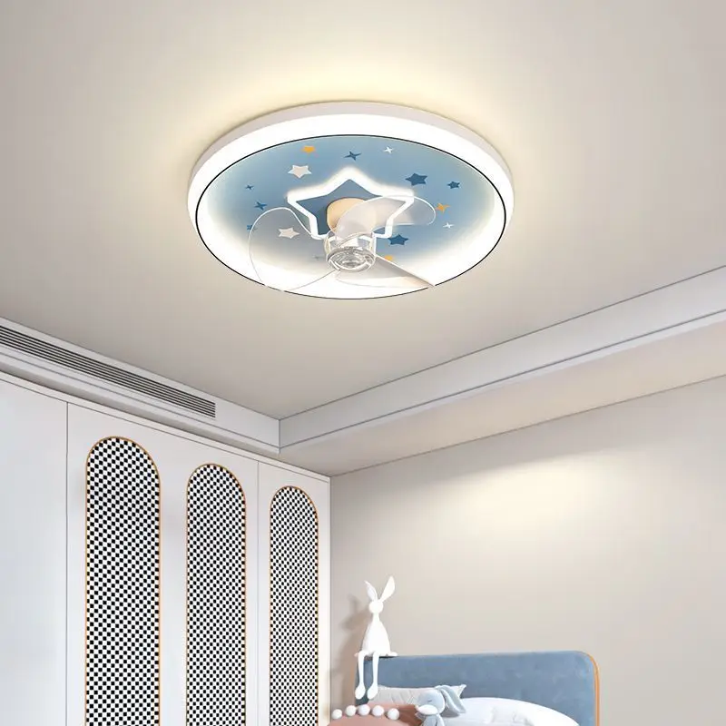 Modern LED Fan Ceiling Lamp For Children’s Room Simple Fan Lights Bedroom Foyer Kitchen Blue Lamp Indoor Lighting Decoration