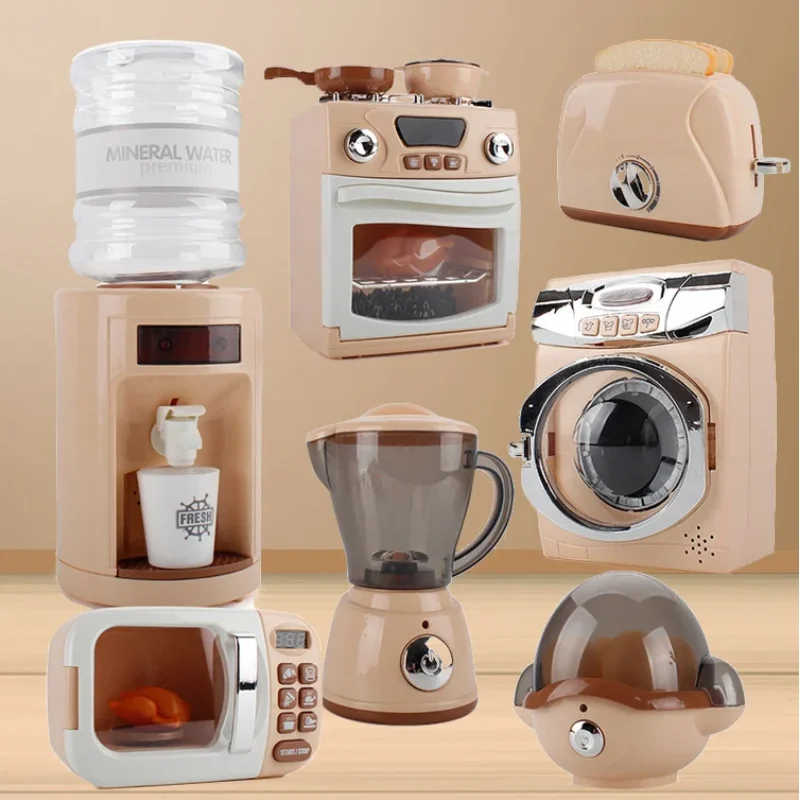 Kids Pretend Play Kitchen Appliances Set with Microwave Oven, Coffee Maker, Blender, Toaster & Washing Machine Educational Toy