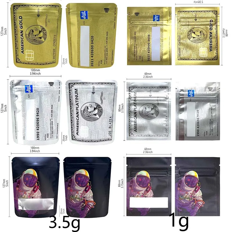 1g 3.5 Grams Aluminum Foil Mylar Bag Edibles Flower Package Baggies Self Seal Zipper Plastic Pouch Bolsa Pochon Sachet Beuh Bags