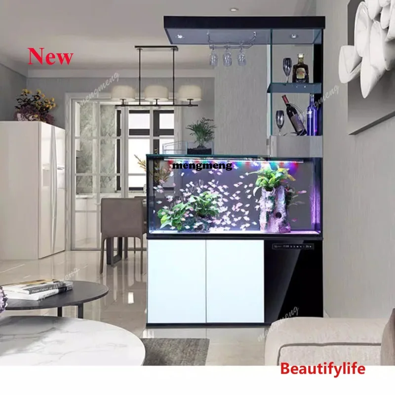 03A Fish tank next to TV, living room, household transparent partition integrated, fully automatic intelligent Lanshou aquarium