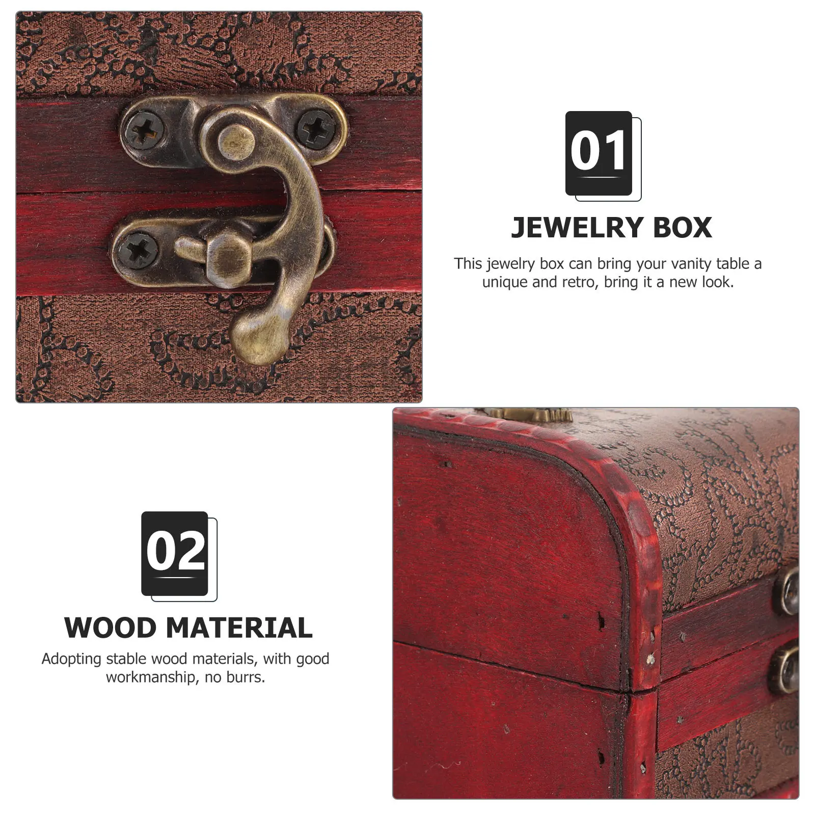 

2Pcs Wooden Jewelry Box Vintage Style Desktop Organizer Large Capacity Jewelry Case with Lid for Rings Earrings Necklace Storage