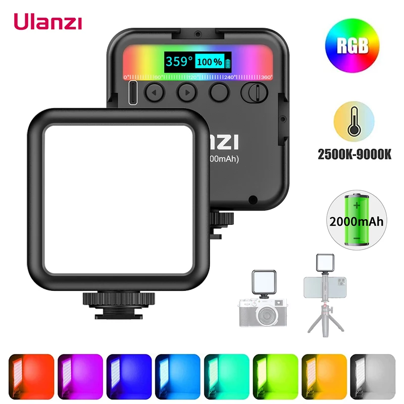 ULANZI VL49 RGB Video Lights LED Camera Light 360° Full Color Portable Photography Lighting w 3 Cold Shoe, 2000mAh Rechargeable