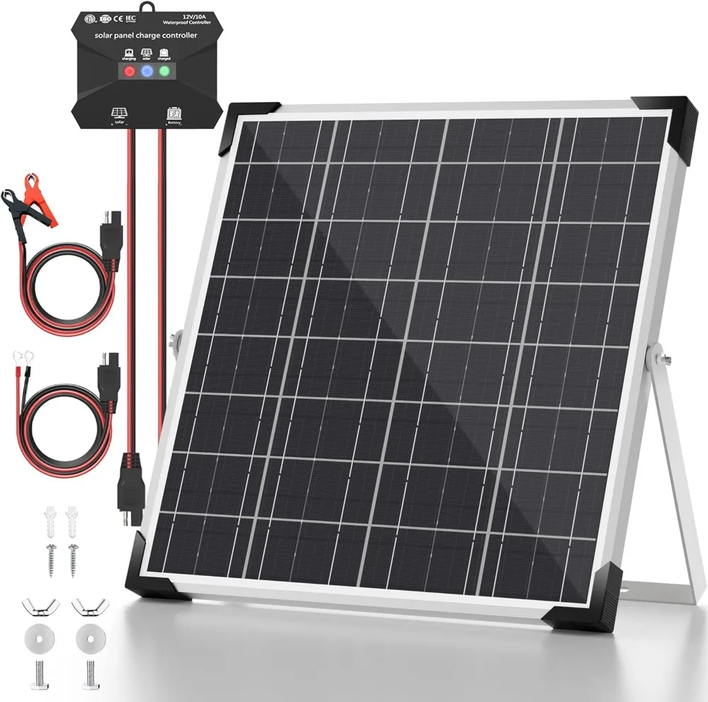 

Solar Panel Kit 20W 12V, Solar Battery Trickle Charger Maintainer, Waterproof Solar Panel + Upgrade Charge Controller + Adjustab