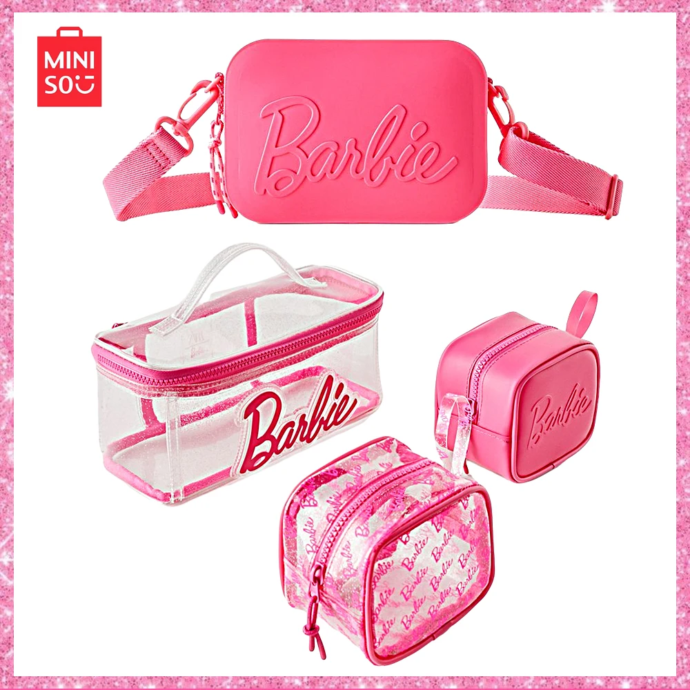 

New Miniso Barbie Sweet Cool Girl Wash Bag Crossbody Bag Portable Organizer Rose Red Fashion Trend Girl Birthday Gift 2024