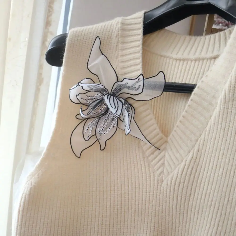 20 см DIY нашивки с цветочной вышивкой, кружевная ткань с блестками, сетчатые нашивки для одежды, пришить свитер, пальто, аксессуары, цветочная тканевая наклейка