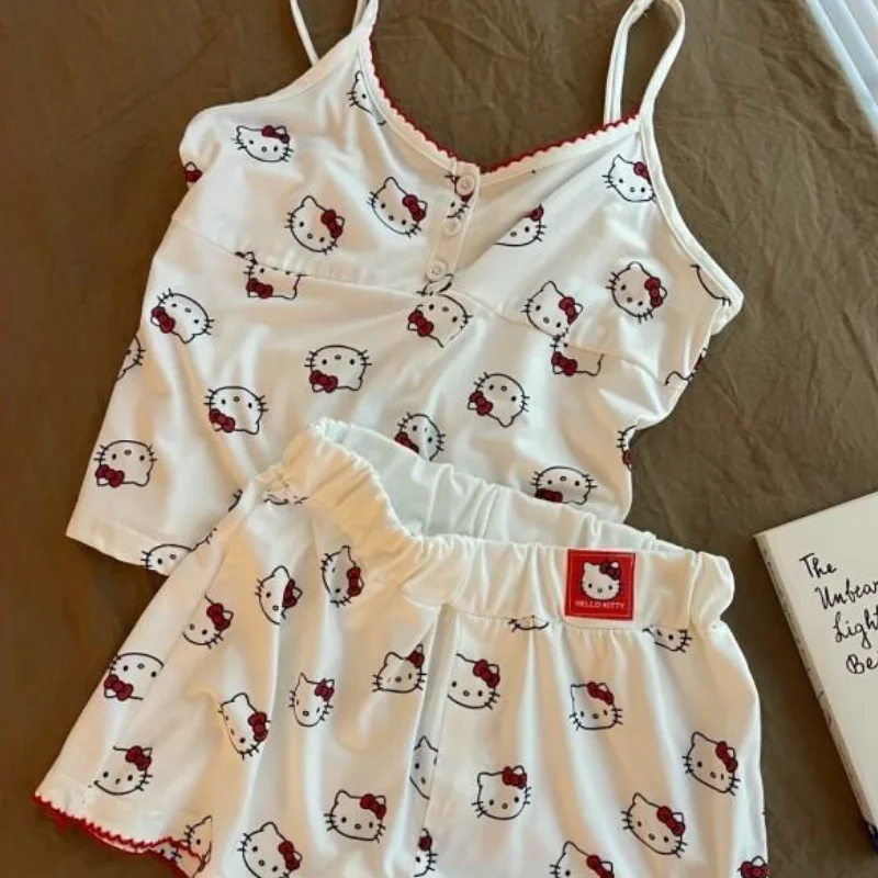 

Sanrio Hello Kitty Vest Pajamas Loungewear Shorts Set Women Summer Homewear Wearable Outside Sweet Slimming Cartoon Short Style