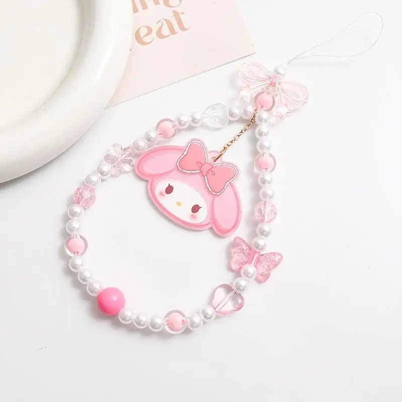 سلسلة الهاتف المحمول حبل معلق الديكور مرحبا كيتي Kuromi مطرز حقيبة قلادة المفاتيح جراب هاتف مكافحة فقدان الحبل