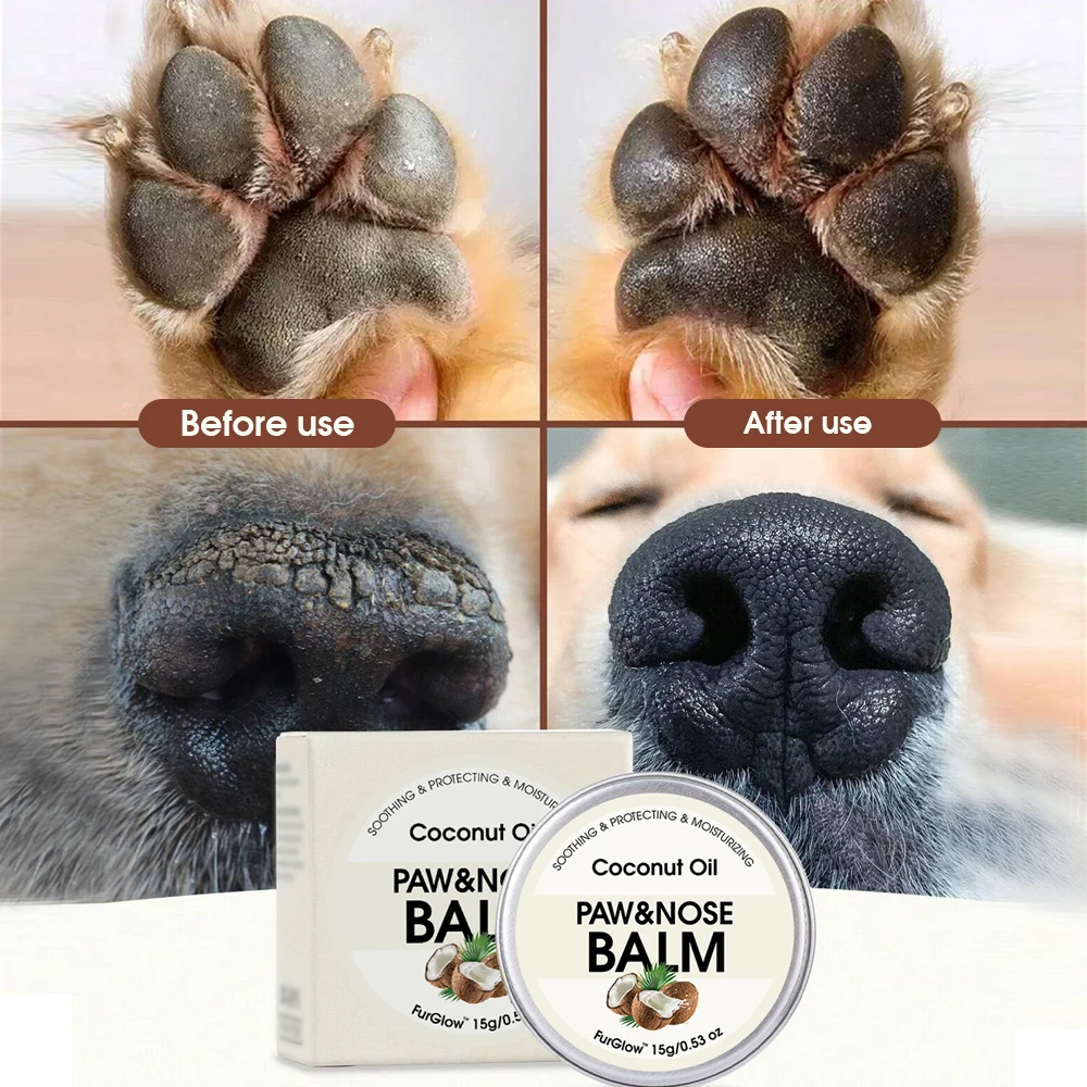 Two-In-One Pet Paw and Nose Care Balm Can Effectively Relieve Dry Noses and Cracked Paws in Winter Suitable for Dogs and Cats, It Has a Soothing and Nourishing Effect, Emits a Light Coconut Scent, and Contains Coconut Oil Ingredients. Net Content: 15 Grams/0.53 Ounces
