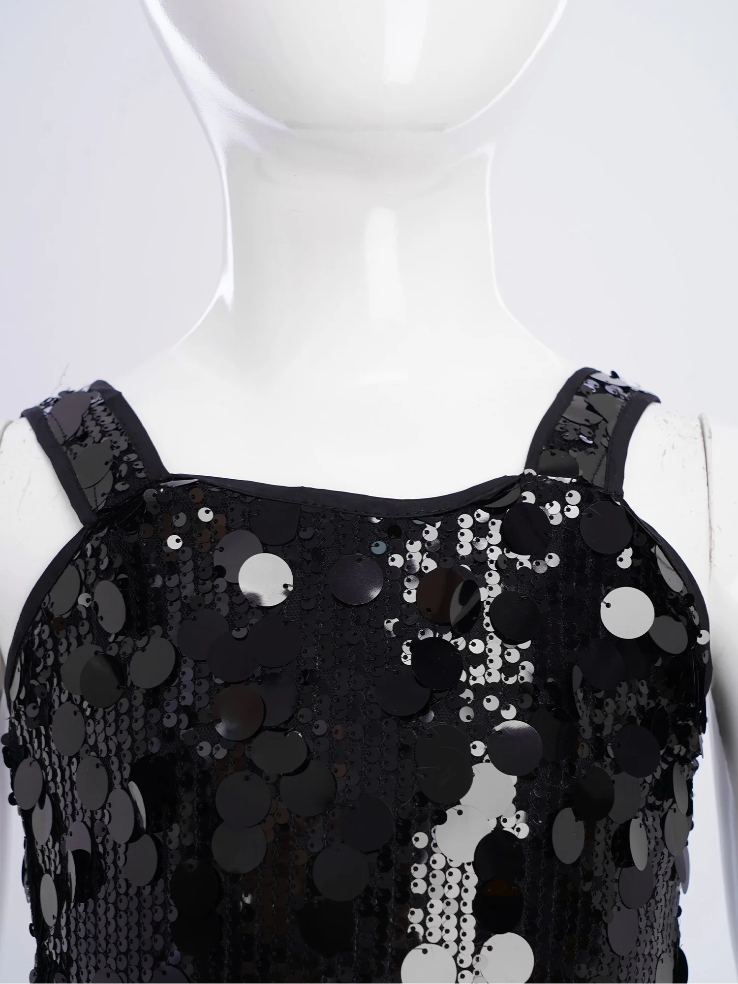 

Kids Girls Shiny 70s 80s Disco Costume Sequin Jazz Dance Outfit Sleeveless Crop Top with Skirt Fashion Clothes Streetwear