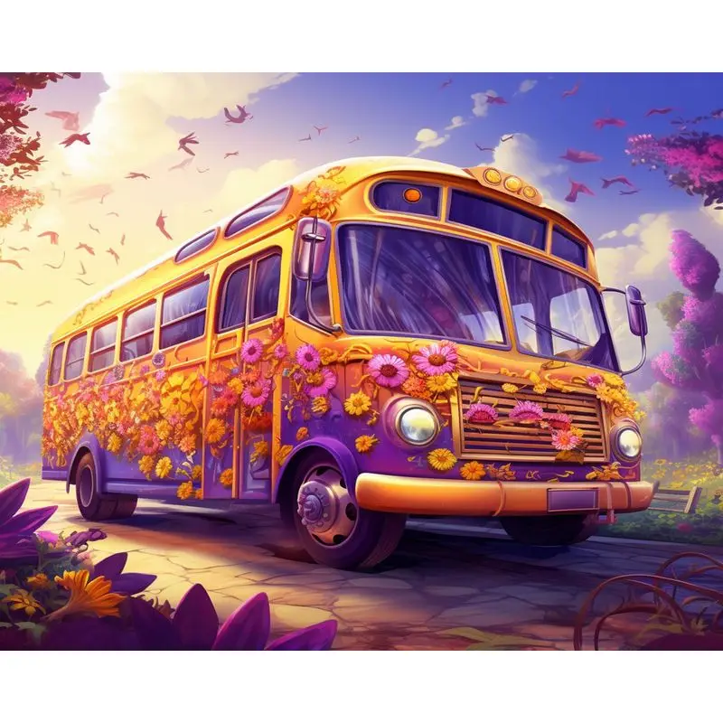 

GATYZTORY Full Diamond Embroidery Colorful Flower Bus 5D Diamond Painting Mosaic Cross Stitch Rhinestone Pictures Home Supplies