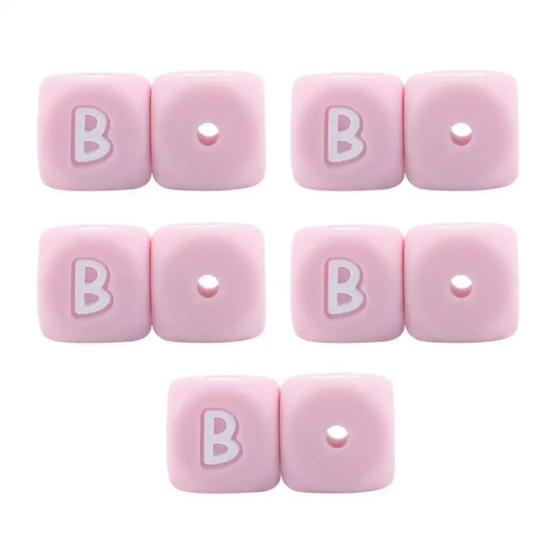 

U13F 12mm Cube Beads Silicone Pink Letter Beads Pacifier Chain Accessories BPA