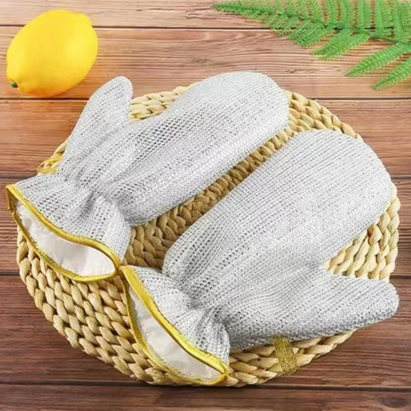 Housework Cleaning Gloves Steel Wire Ball Dishwashing Gloves Waterproof Brush Oil Bowl Artifact Household Cleaning Silver Glove