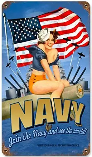 Vintage Metal Sign Tin Sign Pin Up Girl Us Navy Man Cave Home Bar Kitchen Restaurant Wall Decor Sign 12X8Inch