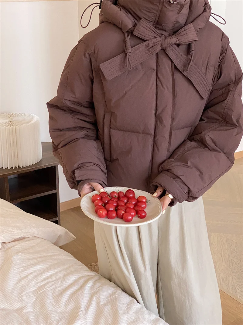 Veste matelassurera en coton rose doux, pardessus à nœud solide, manches longues, manteau court à lacets, chaud, coréen, chic, hiver, 2023