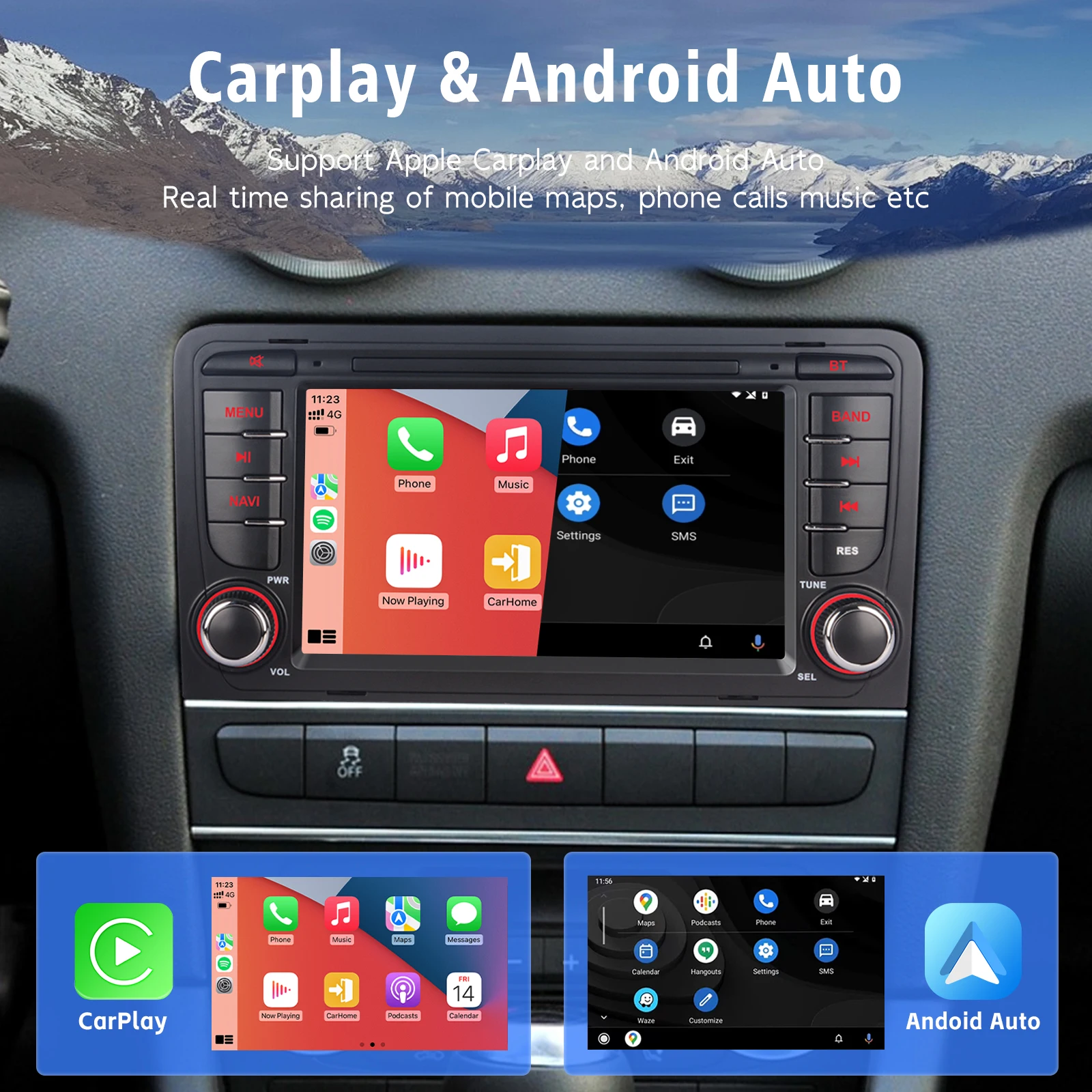 راديو سيارة بشاشة تعمل باللمس IPS مع Carplay لاسلكي Android Auto RDS لأودي A3 S3 RS3 2003-2012 مع كاميرا الرؤية الخلفية DAB + AHD