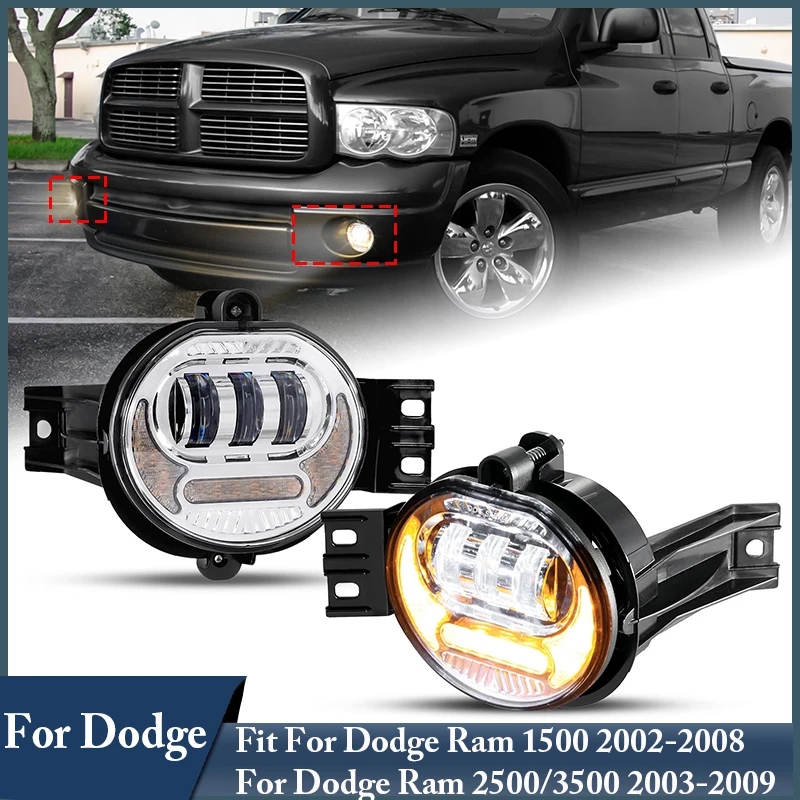 2Pcs Front Fog Lamp Fog Light Assembly For Dodge Ram 1500 2500 3500 2002-2009 / Durango 2005 2006, Durango 2nd Generation 2004