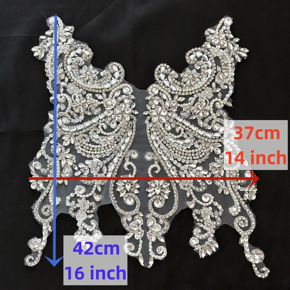 3D Glass Beads Rhinestones Crystals Sew on French African Lace White Applique Patches For Wedding Evening Dress Ornament Prom