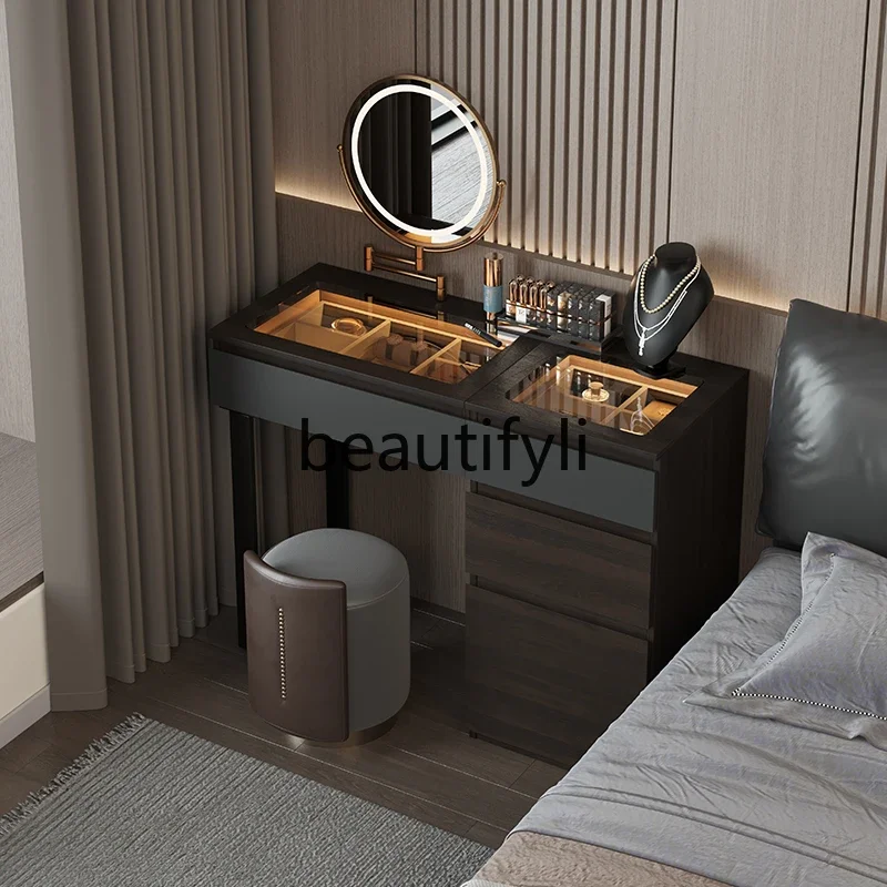 

A16 Italian minimalist solid wood dresser storage cabinet integrated bedroom bedside light luxury high-end makeup table