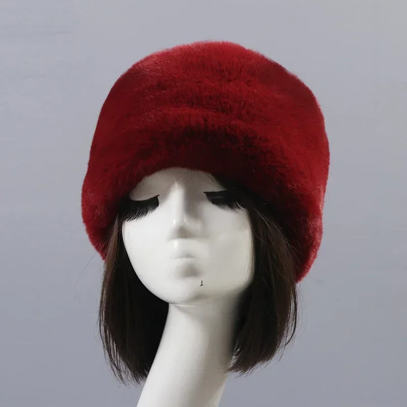 Faux Fur Hats for Women Fluffy Russian Hat Winter Cap Ears Warm Female Beanies Solid Color Leopard Print Bonnets