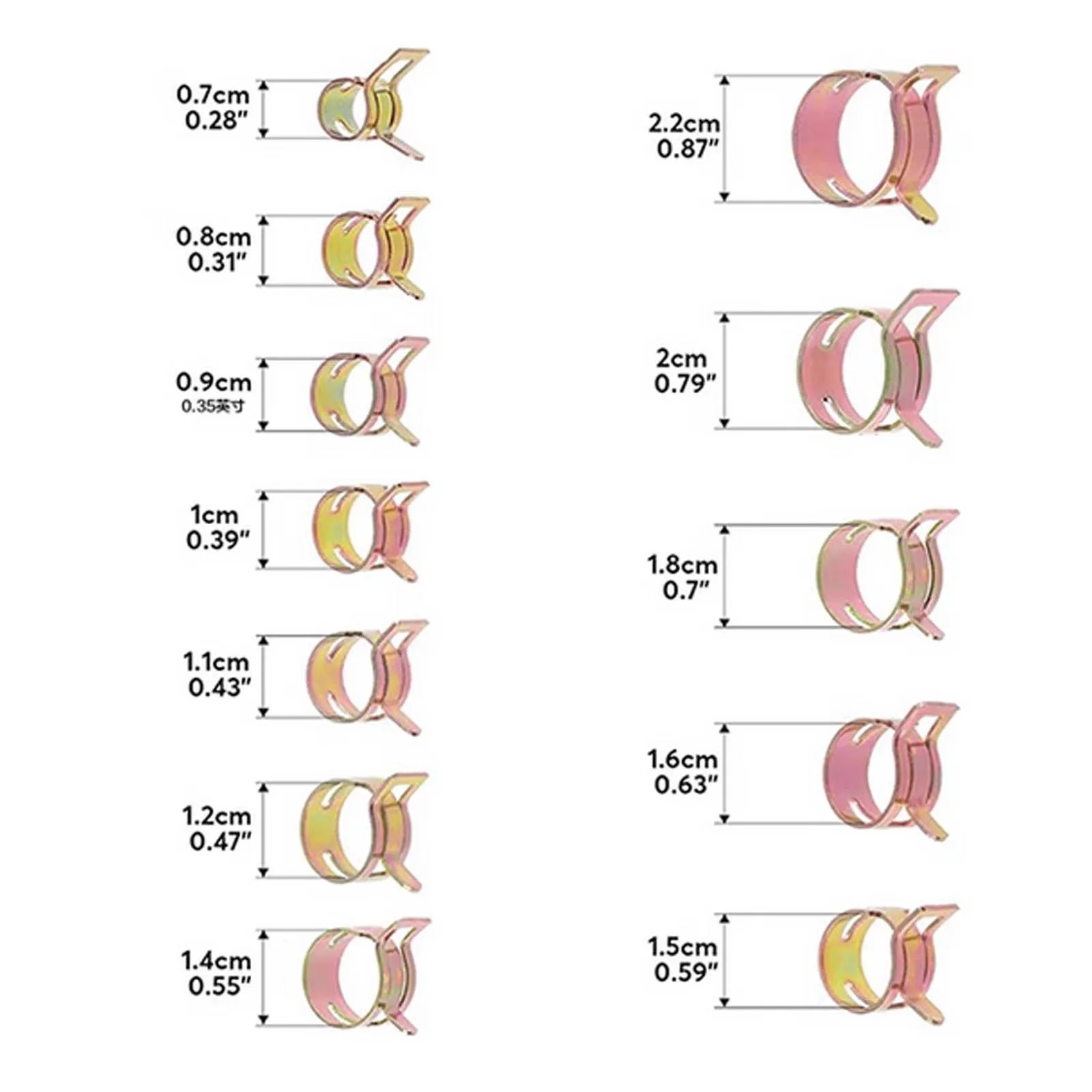 7-22mm Swivel Flat Band Hose Clamp Assortment Kit - Heavy Duty Spring Band Clamps for Fuel/Vacuum/Air Pipes