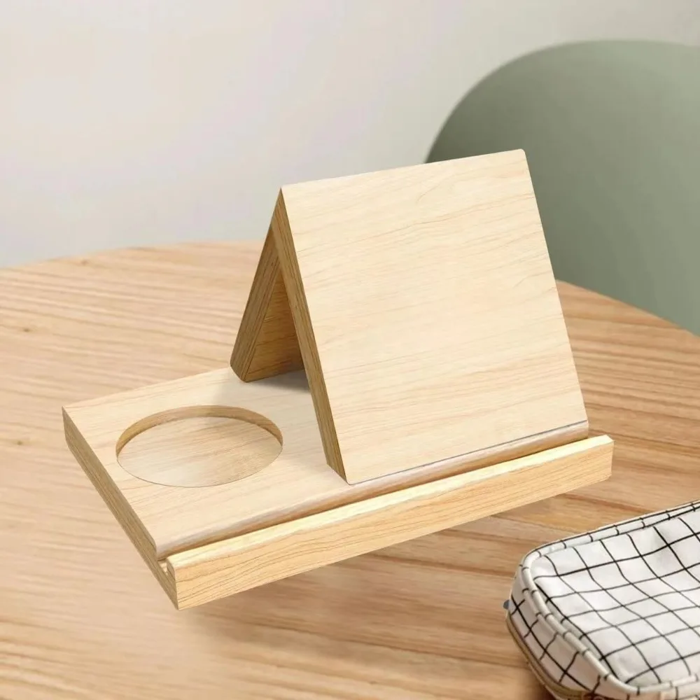 

Gift Foldable Wooden Book Stand Handmade with Cup Holder Triangle Book Holder Triangle Book Page Holder Desktop Decoration