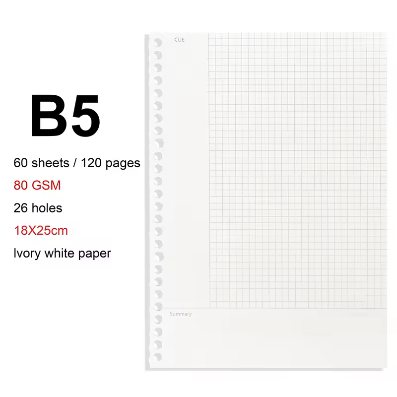 A4/B5/A5 Loose Leaf Refill Binder Notebook Blank/Line/Grid/Cornell Replacable Metal Ring Office&School Supplies Stationery - Image 12