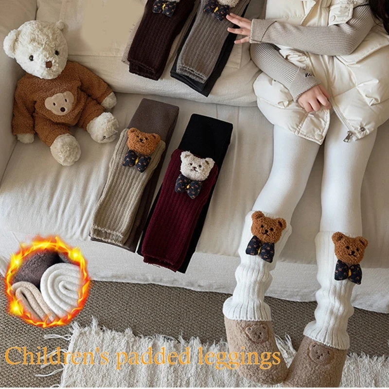 Girls Striped Fleece Leg Warmers Windproof Warm Design Soft Cotton Elastic Cuffs Cold Weather Wear Trousers A2UB