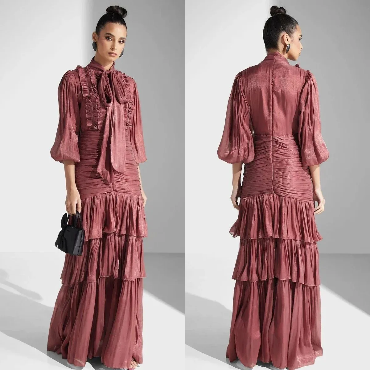 

YUNLAN Luxury Purple Customized Draped Cake Dress Evening Dress Women Pleated Ruffled Tulle Tie Pink Carpet Tail Ball Gown