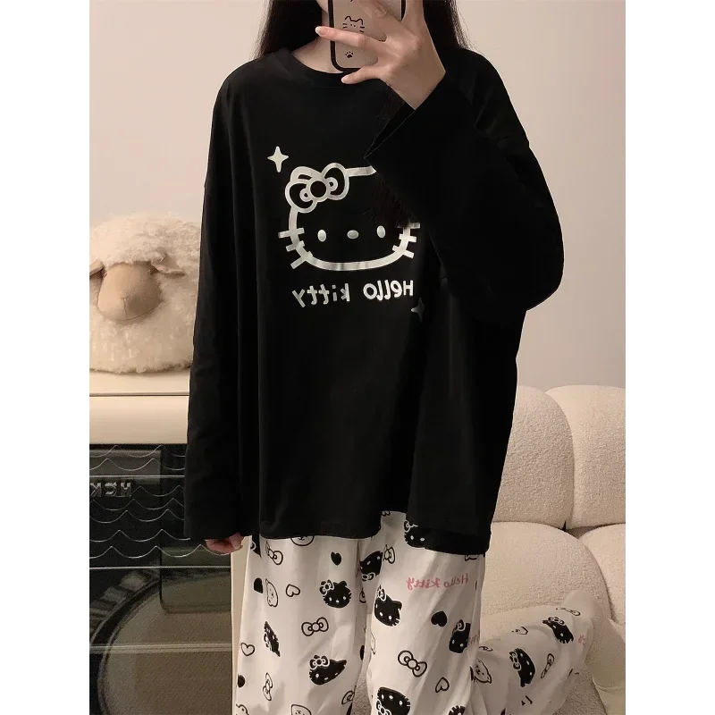 Mingchuang Premium Sanrio Hello Kitty Autumn Cotton Pajamas Long Sleeves Pants Two-piece Casual Loungewear Women\'s Pajamas