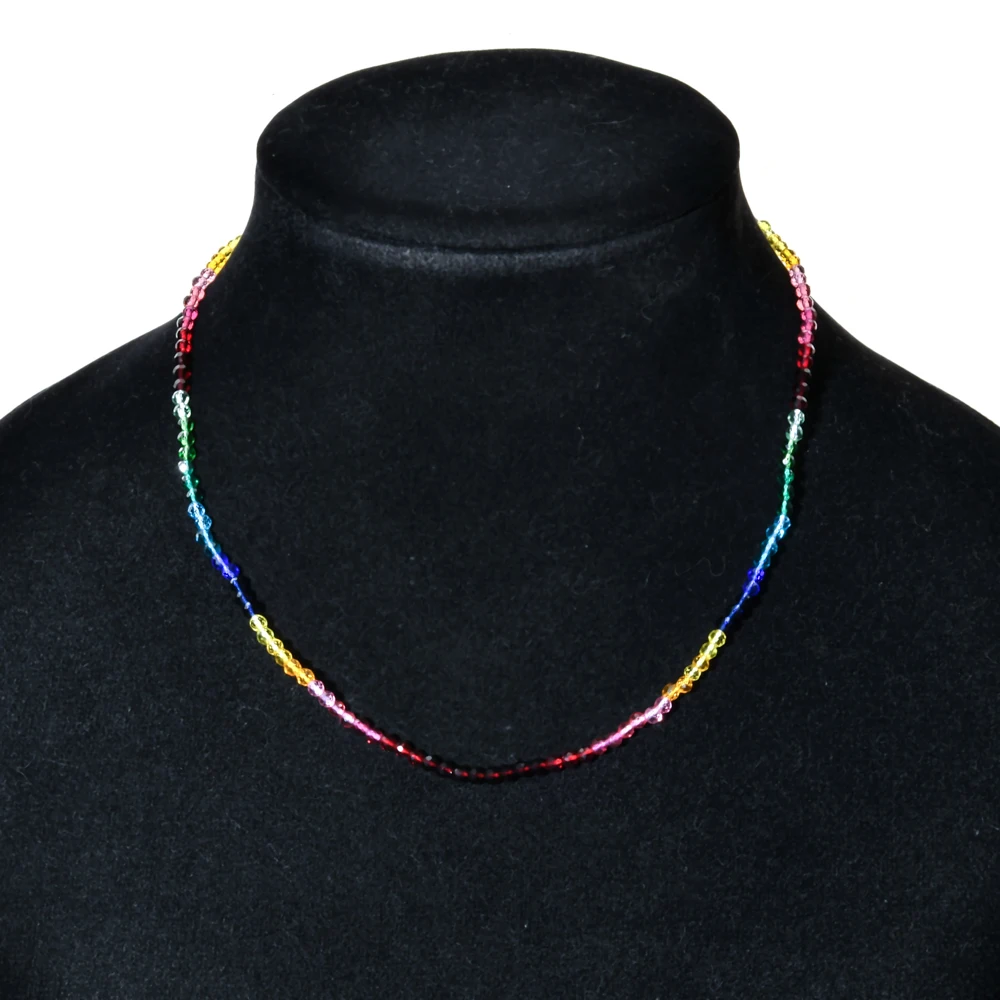 ZMZY Elegant Fashionable Rainbow Gradient Color Glass Crystal Beads Necklace Ladies Casual Leisure Parties Christmas Festivals