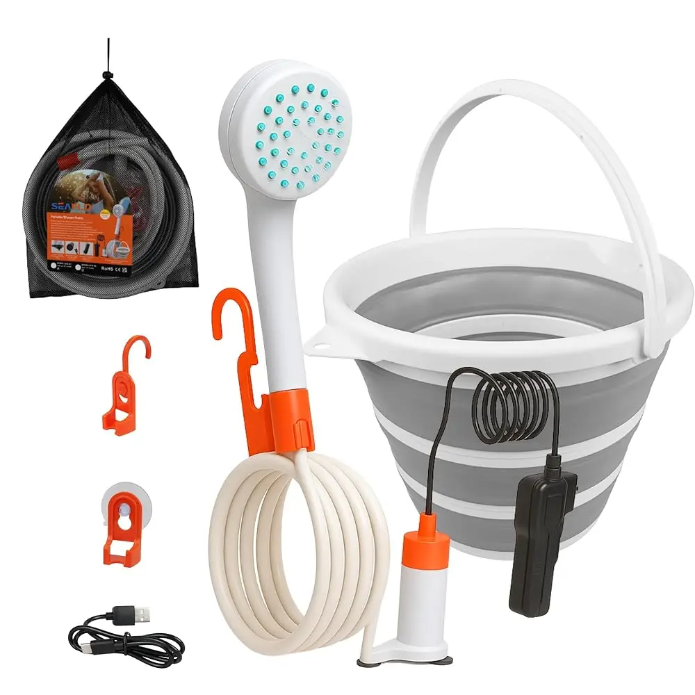 

Free Shipping-Portable Camping/Outdoor Shower, Rechargeable Battery, 2.64 Gallons Per Min, 40-Minute Runtime Outdoor Camping Pet