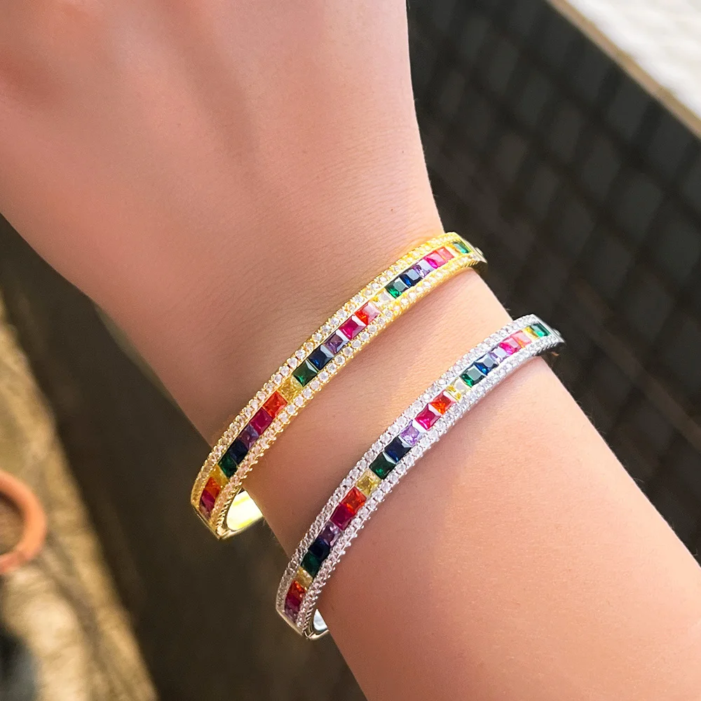 CWWZircons Wunderschöner, glitzernder, quadratisch geschliffener CZ-Armreif mit Weißgoldbeschichtung für Damen, schicker Boho-Sommerschmuck, Großhandel SZ0066 – Detail 6