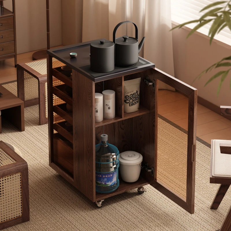 

Шкаф-витрина для чайного сервиза из массива дерева Передвижной боковой шкаф Настольный шкаф из черного ореха