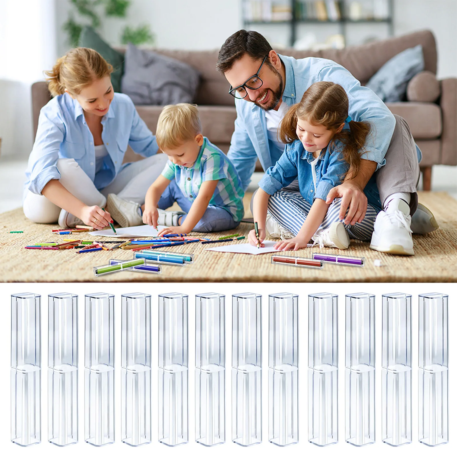 

Acrylic Pen Holder Box Transparent Storage Gift End Square Crystal Design for Adults