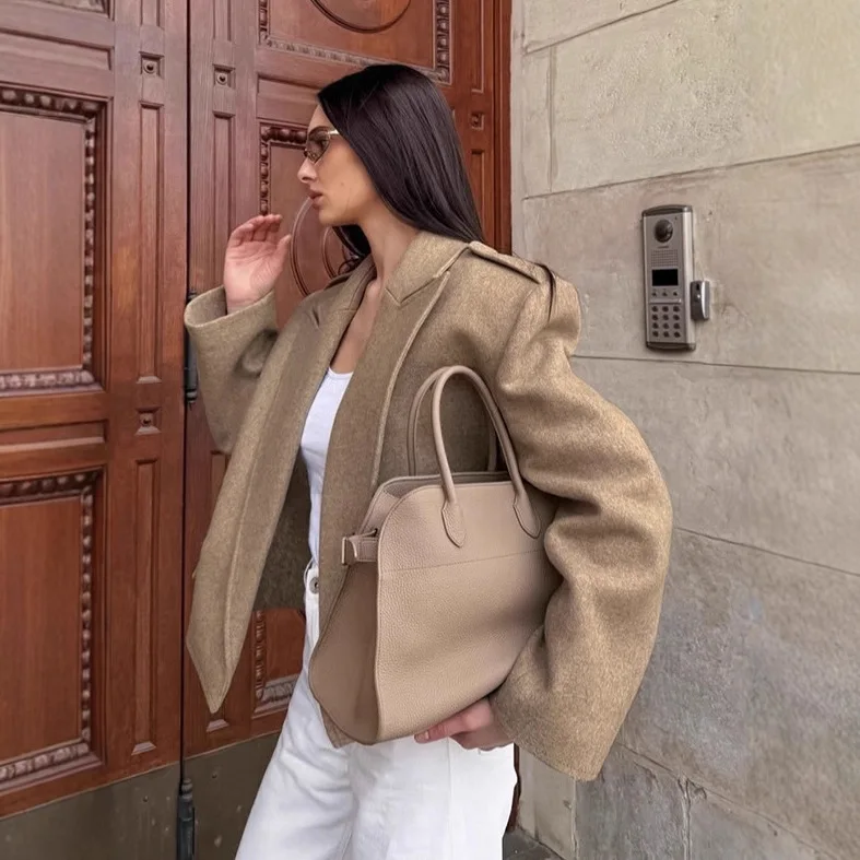 2025 Misto lana Colletto con risvolto Blazer Donna Spalla bassa Oversize 2025 Autunno Chic Cappotto corto Moda Elegante giacca da donna da ufficio