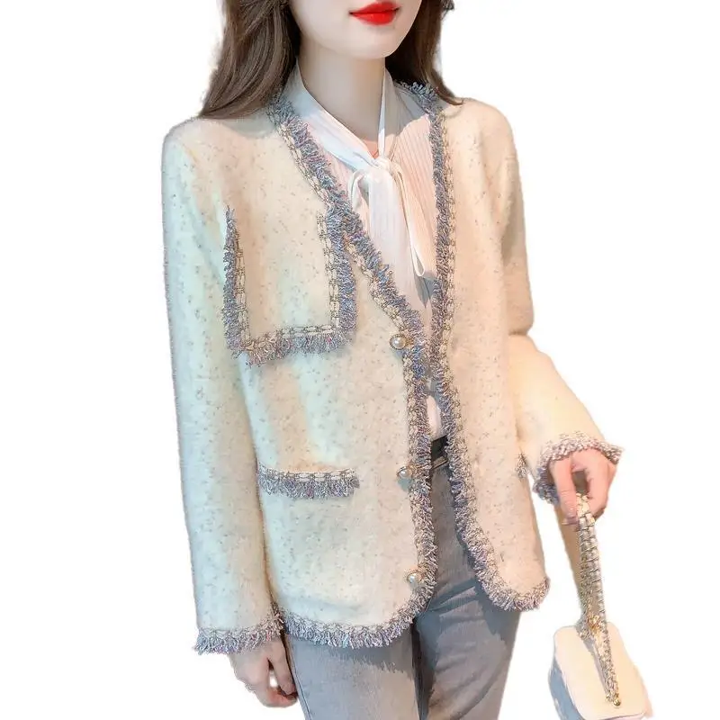 Xiaoxiangfeng Imitation Mink Wool Sweater Jacket For Women's Spring And Autumn Versatile 2024 New French Style Knitted Cardigan