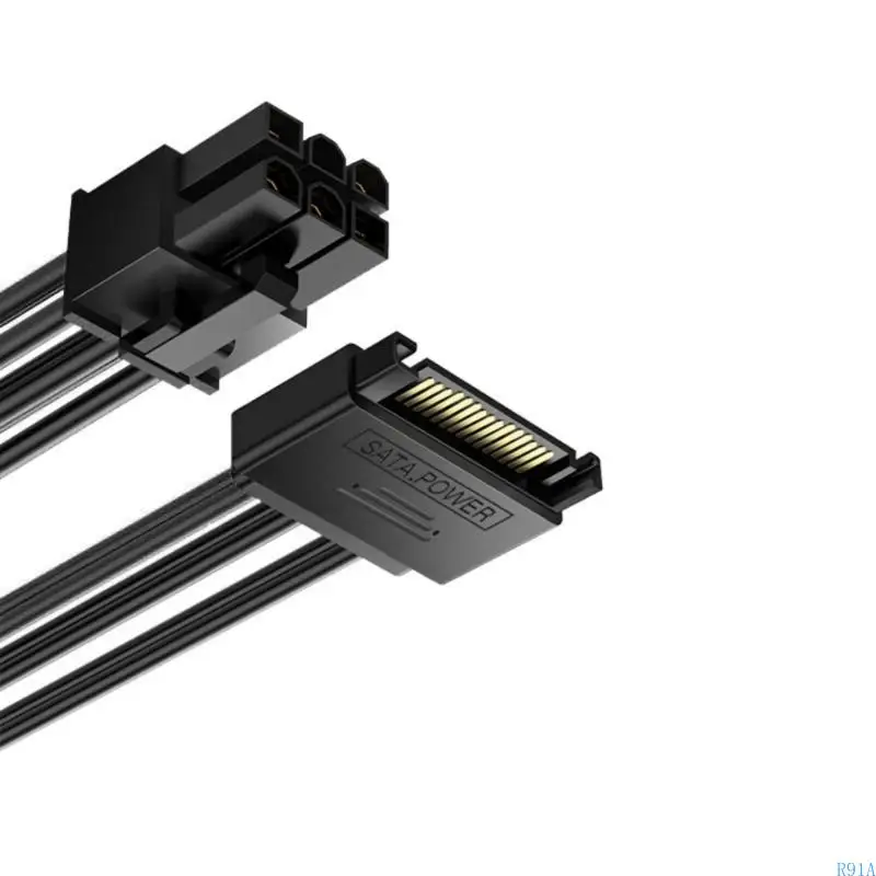 R91A SATA15PIN до 6PIN Мужских разъемов Кабель для кабеля питания GPU Power Power Power Extension Power Power Cable 7.87in