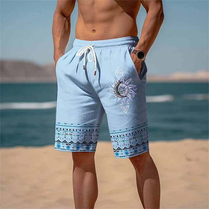 

Retro Ethnic Style Graphic Beach Shorts For Men Summer Drawstring Pockets Casual 3D Printed Short Pants Fashion Loose Swim Trunk