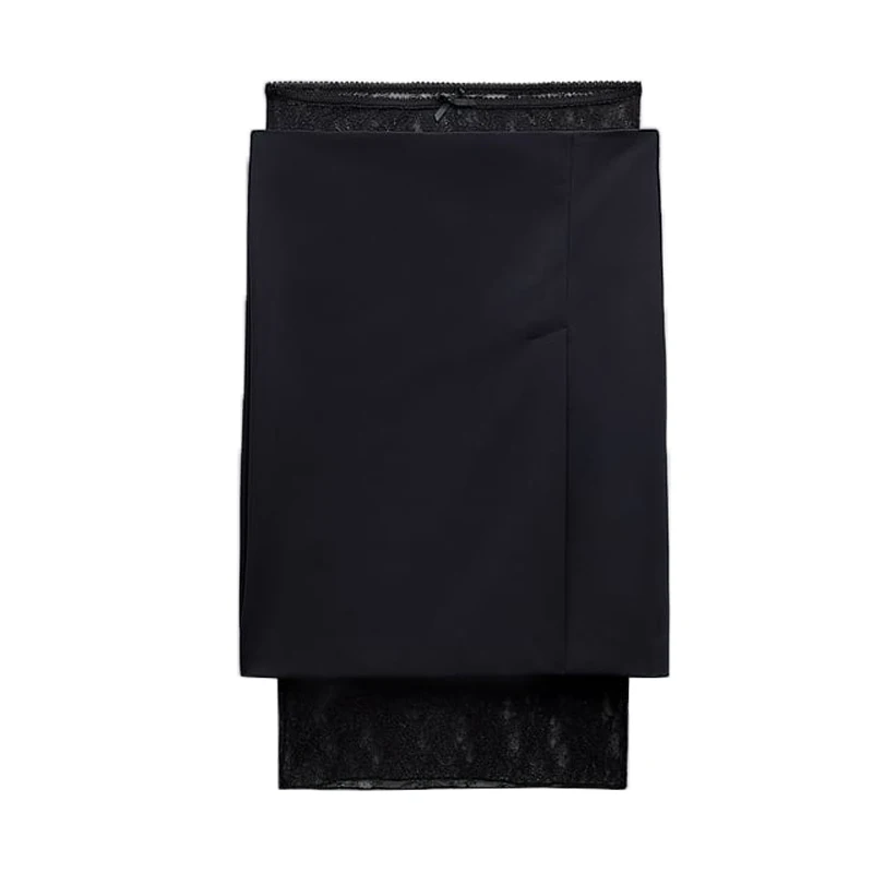 

Faionable Lace Splice See-tough Midi Skirt Women's Polyester Fiber mid Waist Two-in-One Autumn Winter New Arrival