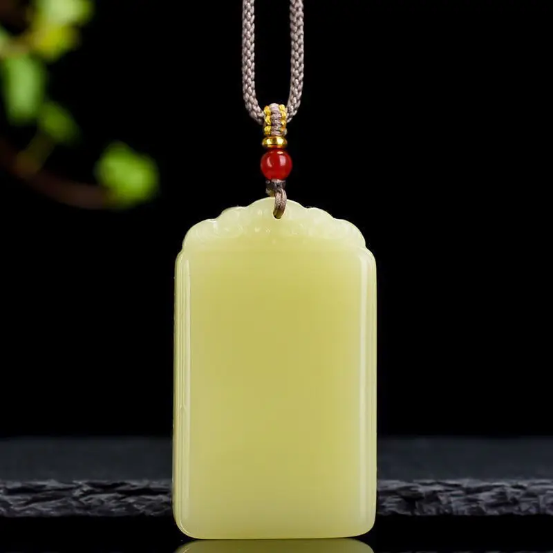 Pure Natural Hotan Jade Huangkou Material Safe and Safe Tag Pendant Qinghuangkou Wushi Tag Jade pendant