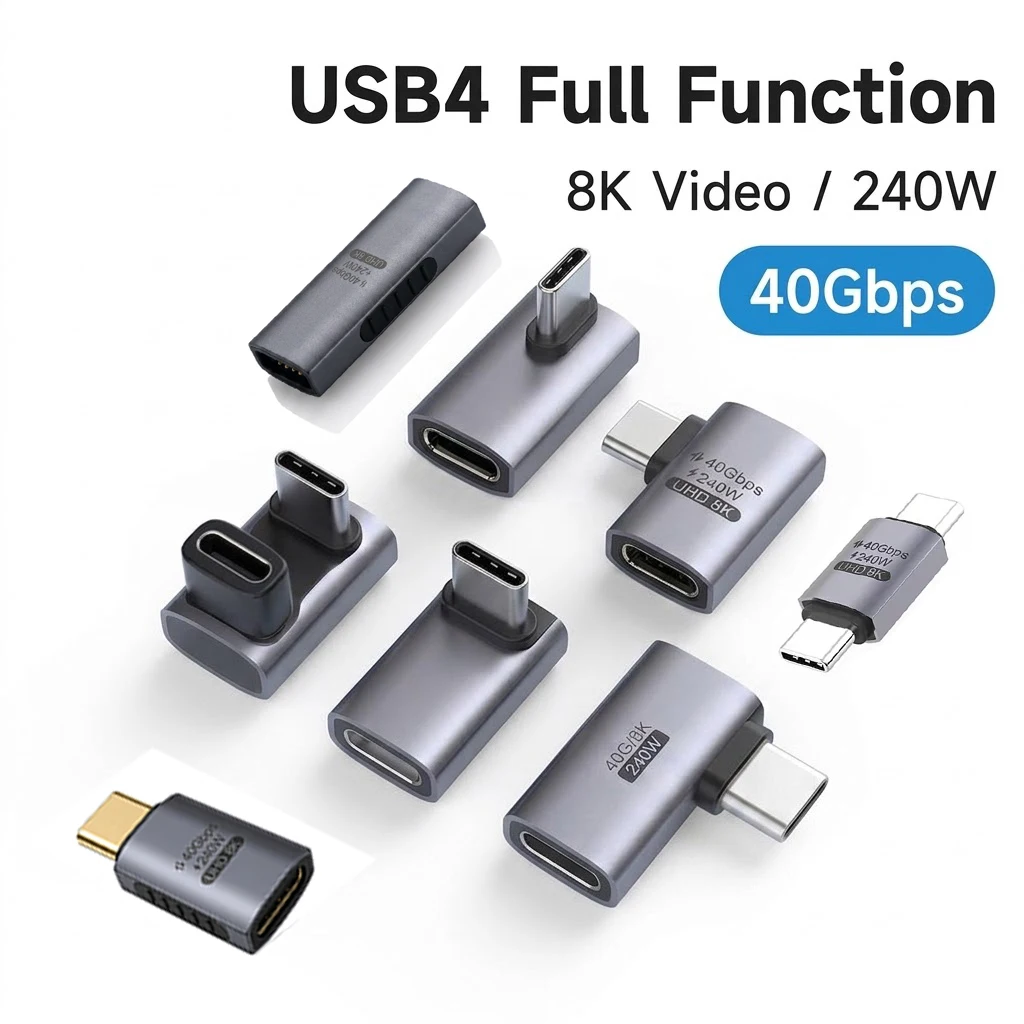 USB C to C Adapter 90 Degree Right Angle Converter 40Gbps USB4 Data Cable Extension for Thunderbolt 5/4 iPhone 15/16/17