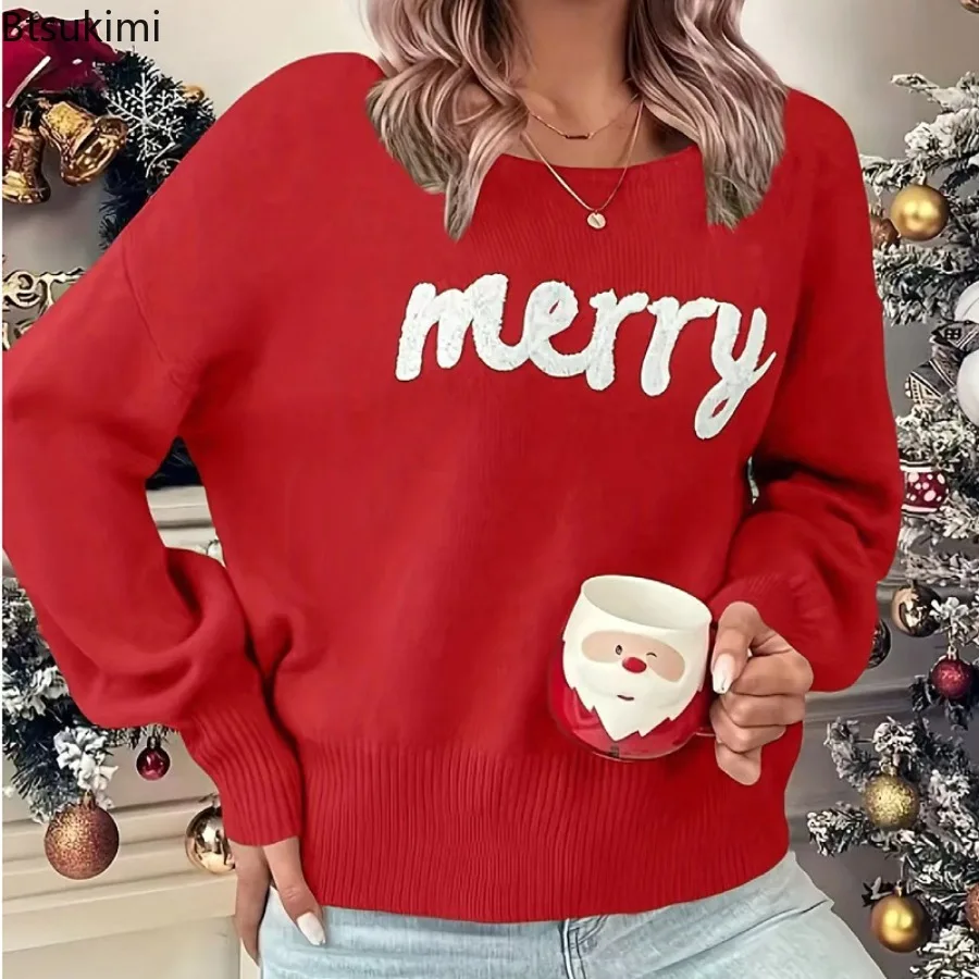 

Women's Christmas New Style Fashion Casual Knitted Sweater New Year Round Neck Long Sleeve Hoodie Autumn Winter Women Clothing