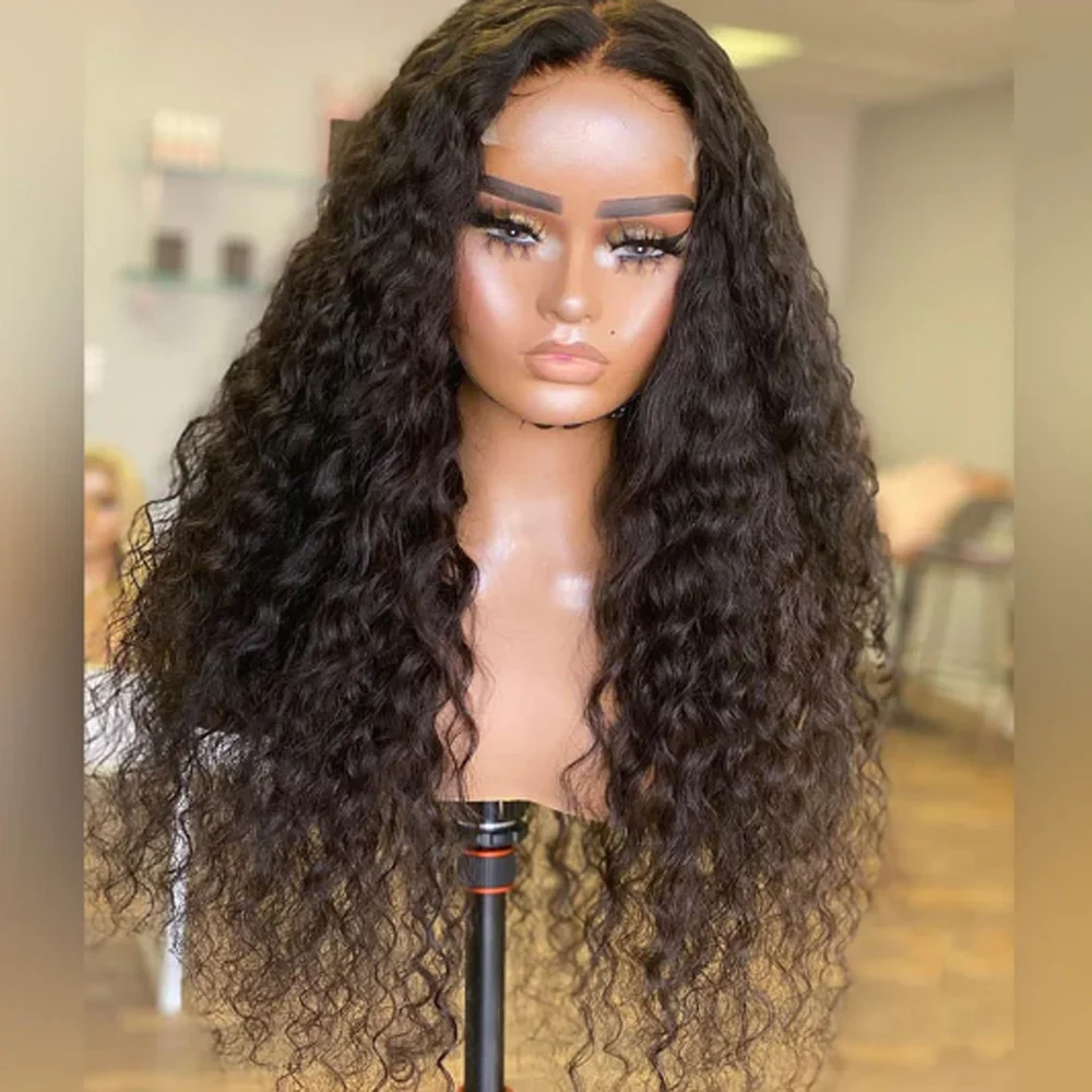 LongSoft Glueless 26Inch 180Density Natural Black Kinky Curly Lace Front Wig For Women With Baby Hair Synthetic Preplucked Daily