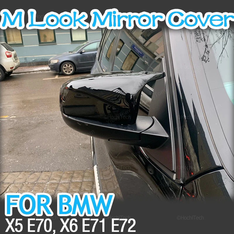 

2x Carbon Fiber Pattern Glossy Black Side Mirror cover Caps for BMW X5 E70 X6 E71 2008-2013 DIY overlay accessories