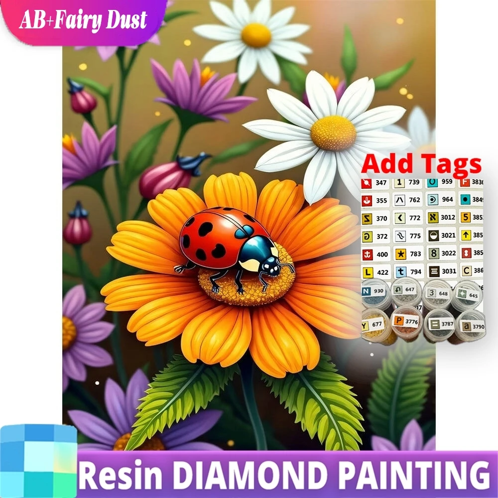 

Resin AB Fairy Dust DIY Diamond Mosaic Daisy Flower Picture Of Rhinestones Painting Spotted Ladybug Handmade Hobby